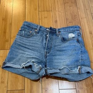 Trendy Blue Distressed Jean Shorts